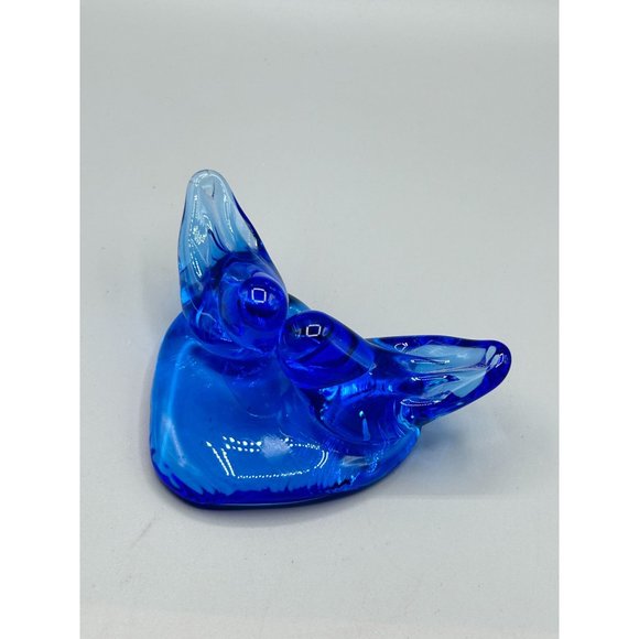 Vintage Pair Glass Blue Birds of Happiness Heart Paperweight Signed Ron Ray 1992 - Picture 3 of 11